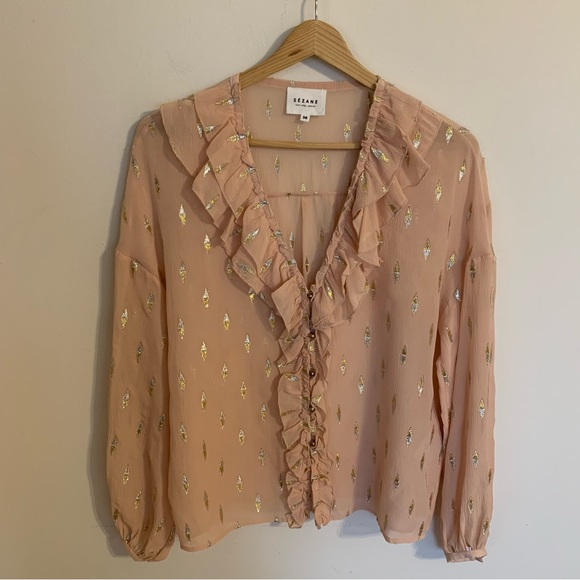 Sezane Izaac Shirt in Rosy Beige Lurex, Size 38/US 6 - Picture 6 of 13